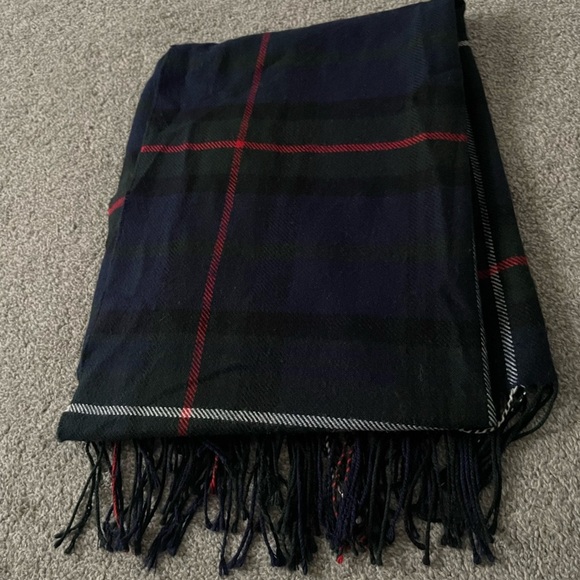 3/$45 Navy Blue and Red Plaid Blanket Scarf - Picture 3 of 4